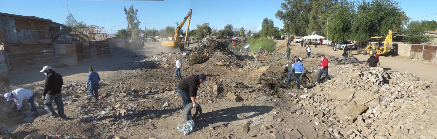 An area in the early stages of clean up.